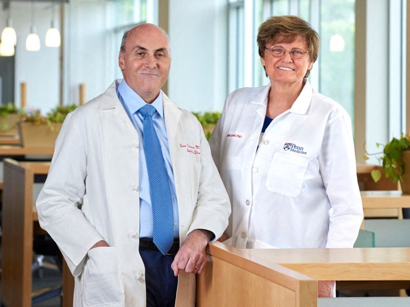 University of Pennsylvania School of Medicine shows Dr. Drew Weissman and Dr. Katalin Karikó 