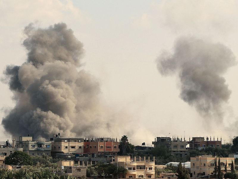 Smoke billows from the Gaza's Rafah border crossing with Egypt during an Israeli airstrike 