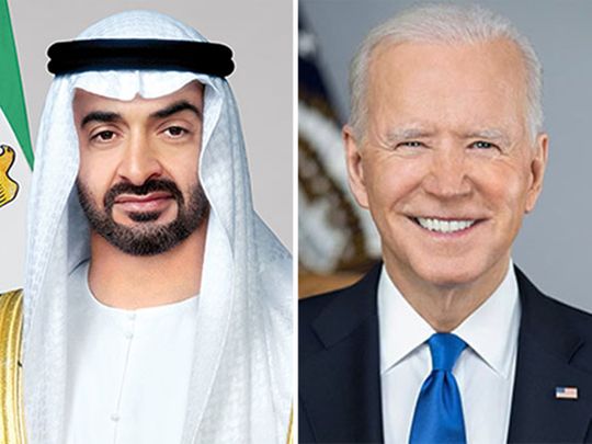 UAE President His Highness Sheikh Mohamed bin Zayed Al Nahyan and US President Joe Biden.