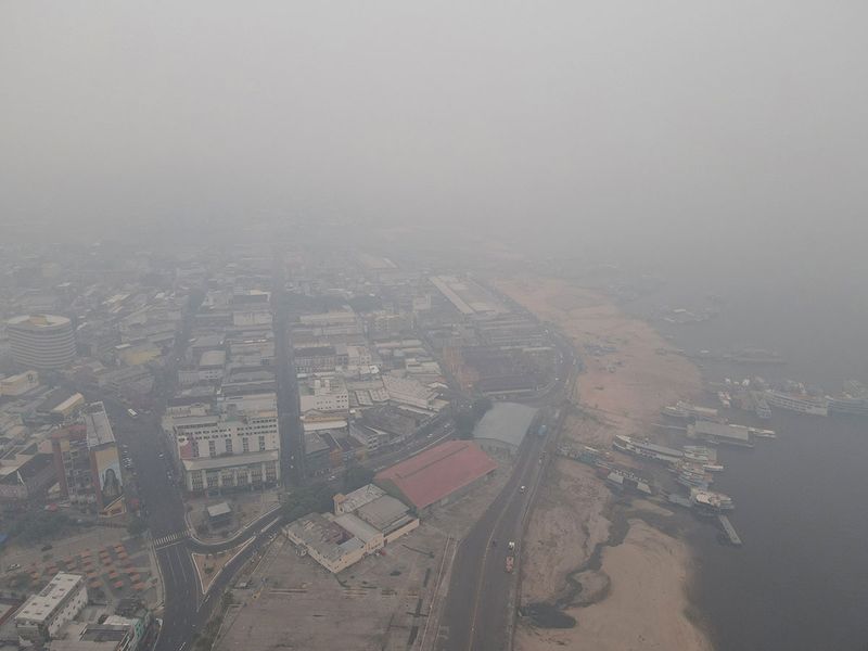 Smoke from wildfires in the Amazon is seen in the port of Manaus, Brazil October 12, 2023. 