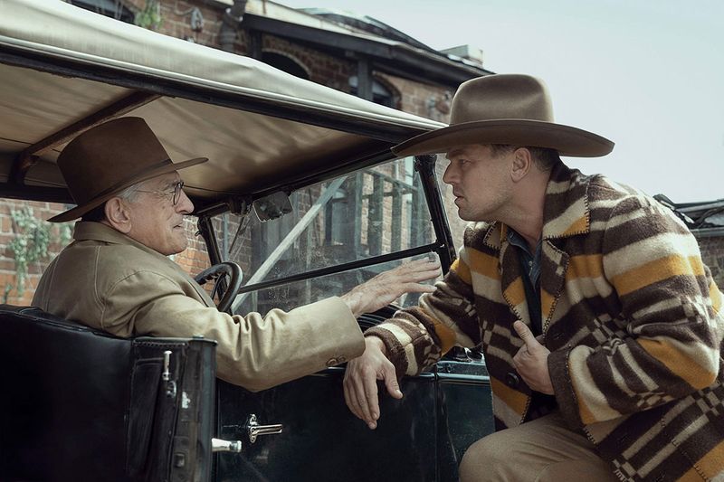 This image released by Apple TV+ shows Robert De Niro, left, and Leonardo DiCaprio in a scene from 
