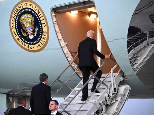 US President Joe Biden boards Air Force One at Ben Gurion International Airport 