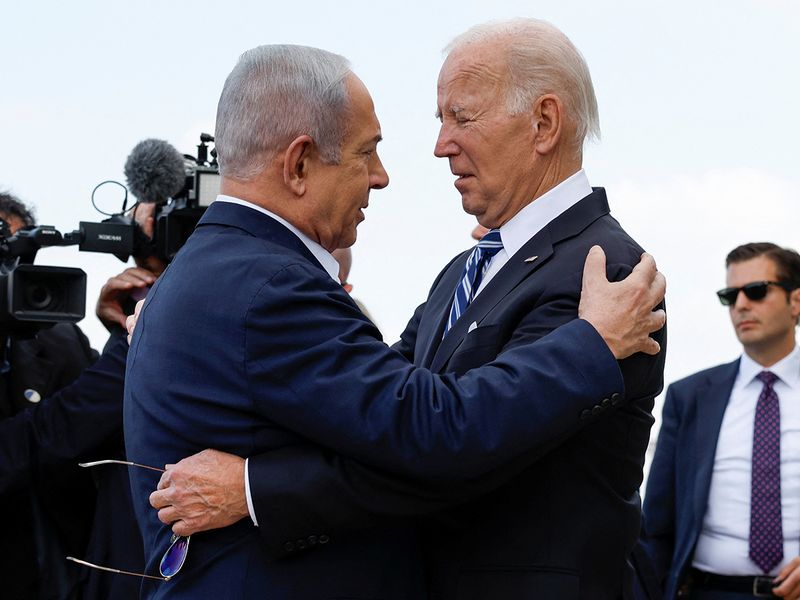 US President Joe Biden is welcomed by Israeli Prime Minster Benjamin Netanyahu