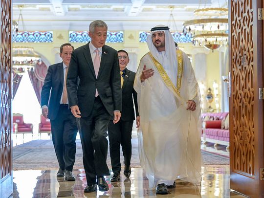 رئيس وزراء دبي الشيخ مكتوم وسنغافورة لي هسين لونج يبحثان العلاقات الاقتصادية