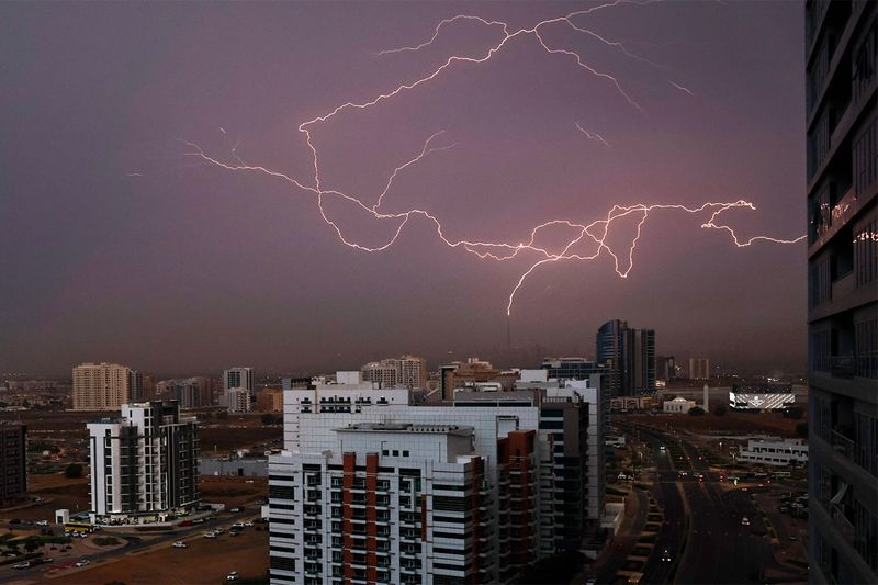 Dubai witnesses lightning and thunder during the early hours of the morning on Friday, 27th October, 2023. 