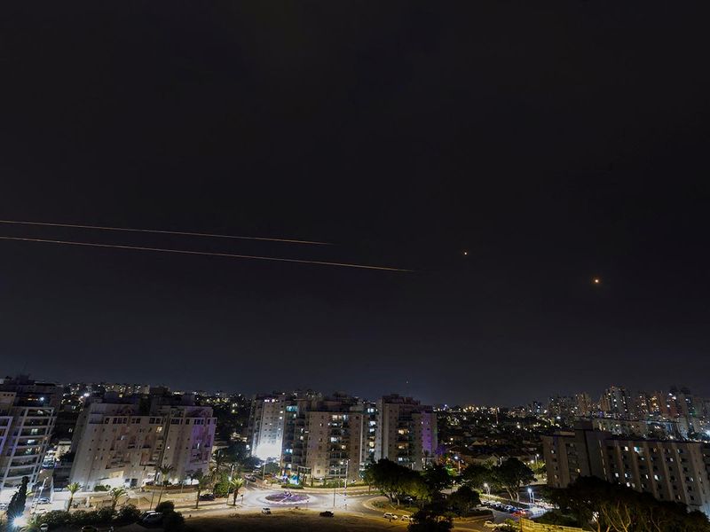 Israel's Iron Dome anti-missile system intercepts rockets launched from the Gaza Strip towards Israel