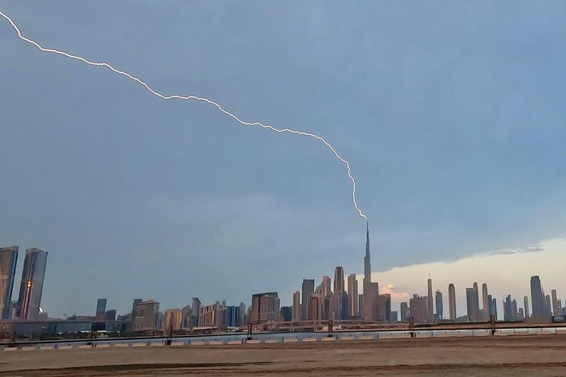 Lightning strikes Burj Khalifah in Dubai on Friday early morning.