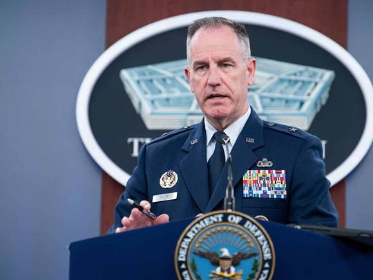 Pentagon spokesman Air Force Brig. Gen. Patrick Ryder speaks at the Pentagon on Thursday, Oct. 26, 2023 in Washington. 