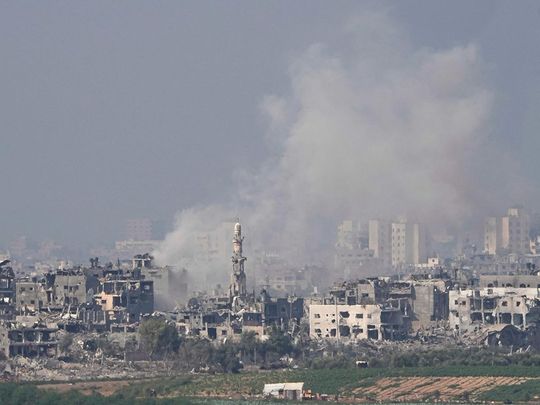 Smoke rises following an Israeli airstrike in the Gaza Strip, as seen from southern Israel