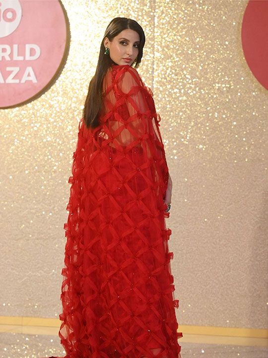 Bollywood actress Nora Fatehi walks the ramp for the launch of the 'Jio World Plaza' mall in Mumbai on October 31, 2023. (Photo by SUJIT JAISWAL / AFP)