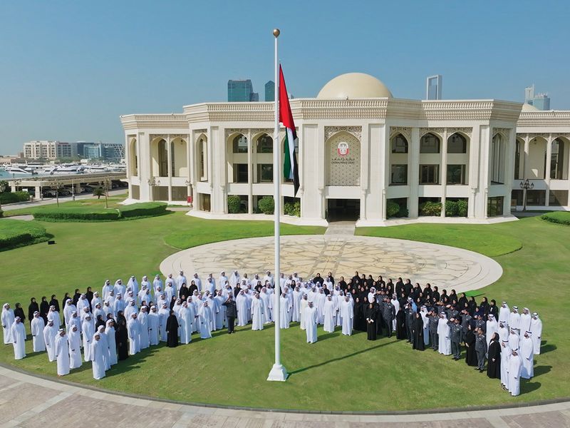Sheikh Khaled bin Mohamed bin Zayed Al Nahyan, Crown Prince of Abu Dhabi and Chairman of the Abu Dhabi Executive Council, has raised the UAE flag at the Abu Dhabi Crown Prince's Court on the occasion of Flag Day