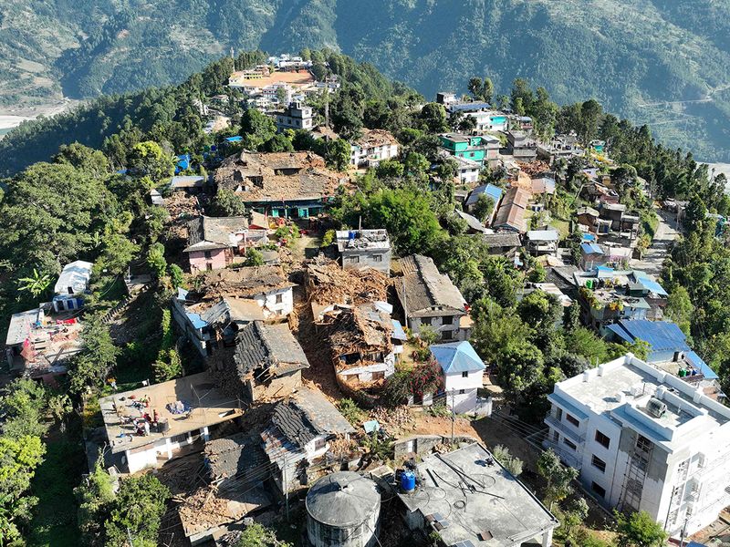 An aerial picture shows damaged buildings in Jajarkot district 