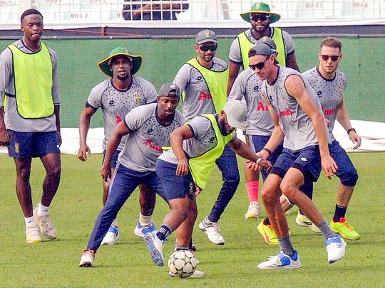 South Africa's players during a practice session
