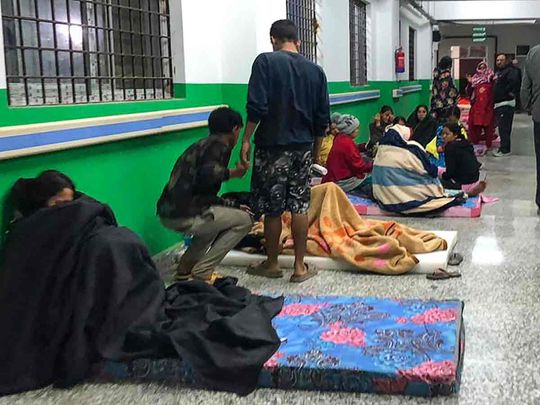Survivors are seen at a corridor of the Jajarkot district hospital in the aftermath of an earthquake in Jajarkot on November 4, 2023.