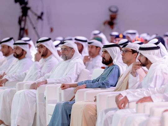 Mohammed bin Rashid, Mansour bin Zayed, Crown Princes at UAE Government Annual Meetings 2023 in Abu Dhabi on Nov 7