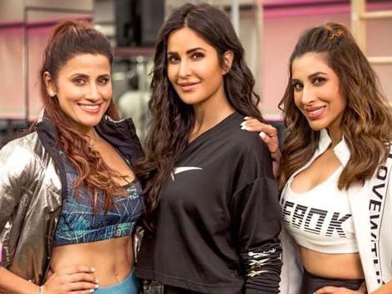 Yasmin Karachiwala (left), Katrina Kaif, and Sophie Choudry sweat it out in the gym together