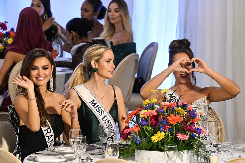 This photo taken on November 8, 2023 shows Miss Universe aspirants attending a gala event at the headquarters of the Ministry of Foreign Affairs of El Salvador in San Salvador, host city of the 72th edition of the Miss Universe pageant, scheduled to take place on November 18, 2023.
