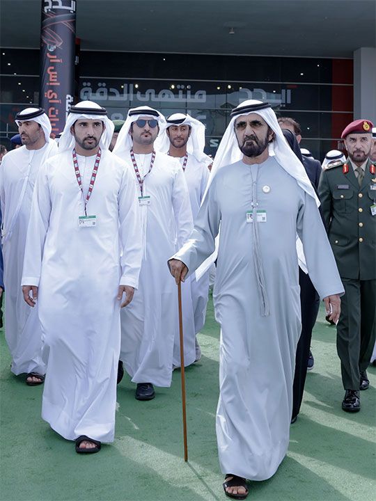 Sheikh Mohammed, with Sheikh Hamdan and Sheikh Maktoum, tours the Dubai Airshow 2023 held at Dubai World Centra.