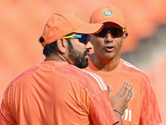 India’s captain Rohit Sharma (left) interacts with coach Rahul Dravid