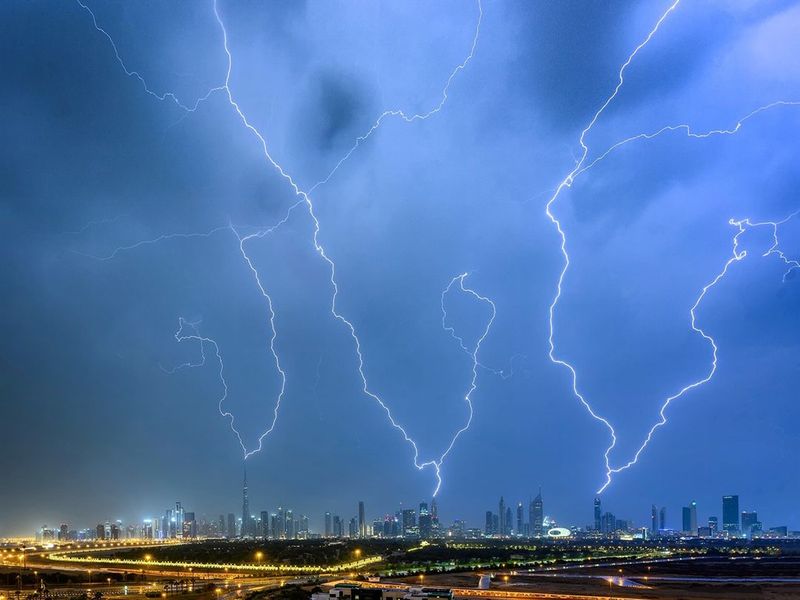 Lightning strikes the Dubai skyline