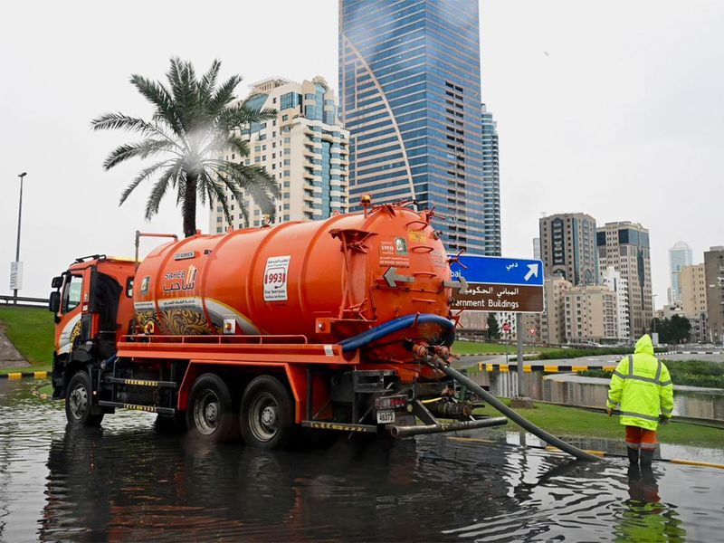Water-logged streets in Sharjah 