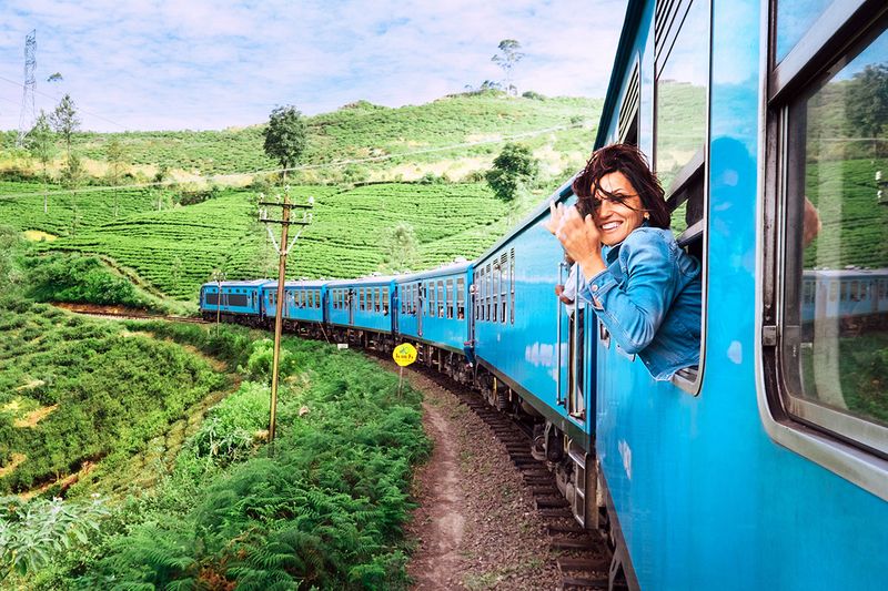 Traveling by train on most picturesque train road in Sri Lanka