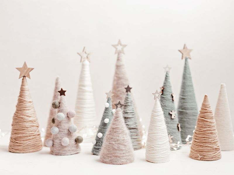 Mini forest of yarn Christmas trees