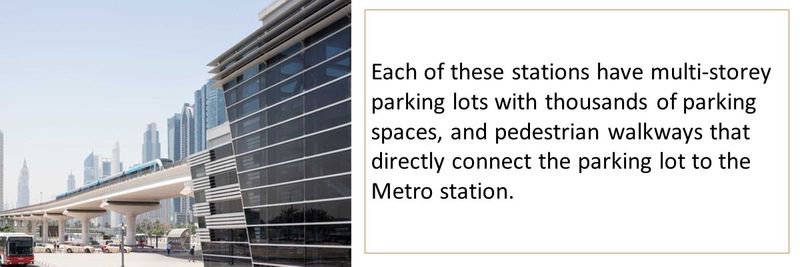Each of these stations have multi-storey parking lots with thousands of parking spaces, and pedestrian walkways that directly connect the parking lot to the Metro station. 