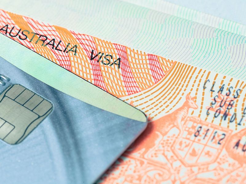 Passport stamp visa and credit card for travel concept background, Australia