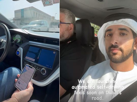 Sheikh Hamdan tests automated self-driven taxi in Dubai.