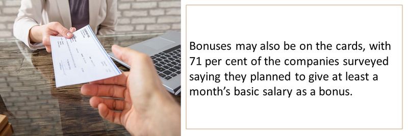 Bonuses may also be on the cards, with 71 per cent of the companies surveyed saying they planned to give at least a month’s basic salary as a bonus. 
