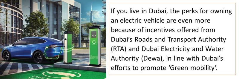 If you live in Dubai, the perks for owning an electric vehicle are even more because of incentives offered from Dubai’s Roads and Transport Authority (RTA) and Dubai Electricity and Water Authority (Dewa), in line with Dubai’s efforts to promote ‘Green mobility’.