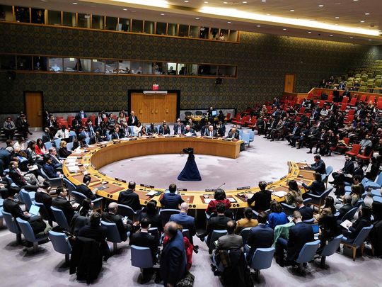 The UN Security Council meets about the situation in the Middle East, including the Palestinian question, at UN headquarters in New York on December 22, 2023. 