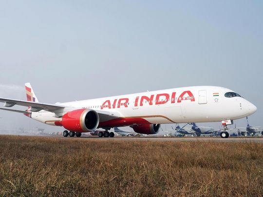 Air India's first Airbus A350-900 (VT-JRA) touches down at Delhi Airport in New Delhi on Saturday. 