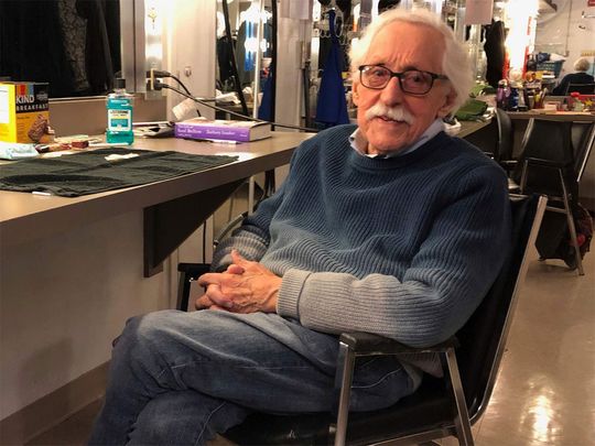 This 2019 photo shows actor Mike Nussbaum, appearing in Hamlet at Chicago Shakespeare at age 95. Nussbaum, reputed as the oldest professional actor in America with a prolific stage career and roles in films including “Field of Dreams” and “Men in Black,” died at his Chicago home on Saturday, Dec. 23, 2023, at age 99, just days before his 100th birthday