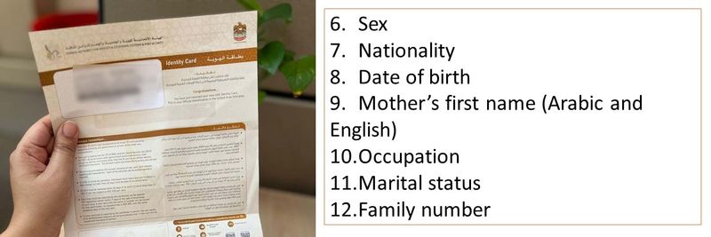 6.	Sex 7.	Nationality 8.	Date of birth 9.	Mother’s first name (Arabic and English) 10.	Occupation 11.	Marital status 12.	Family number