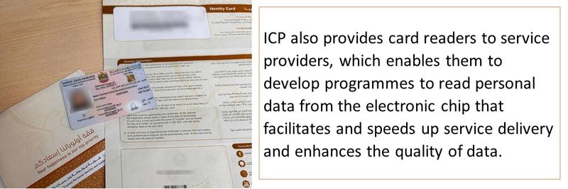 ICP also provides card readers to service providers, which enables them to develop programmes to read personal data from the electronic chip that facilitates and speeds up service delivery and enhances the quality of data. 