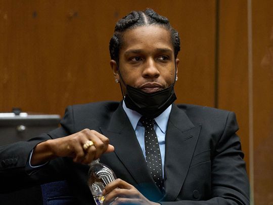Rakim Mayers, aka A$AP Rocky, sits in the Clara Shortridge Foltz Criminal Justice Center during a preliminary hearing in his assault with a semiautomatic firearm case in Los Angeles, California, on November 20, 2023. Rapper ASAP Rocky pleaded not guilty on January 8, 2024 to charges that he pulled a gun on a former friend and artistic colleague during an argument in Hollywood.