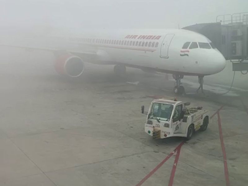 A dense blanket of fog enveloped Indira Gandhi International Airport in New Delhi on Sunday. Reportedly several flight operations got delayed at Delhi airport due to low visibility. 