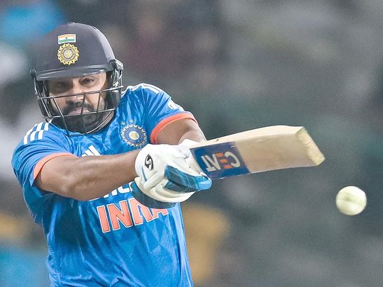 India's captain Rohit Sharma plays a shot 