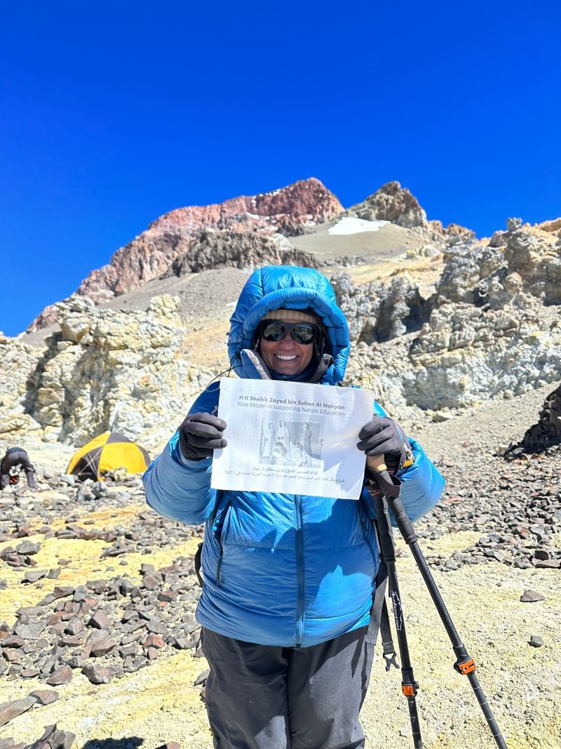 On the way up to the Aconcagua peak. Dr Ayesha is on a mission to complete the Seven Summits (the highest mountains on each of the seven world continents) and use her hikes to raise awareness on important causes.