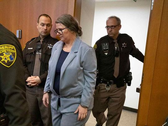 ennifer Crumbley, the mother of Oxford School shooter Ethan Crumbley, re-enters Oakland County Court following a break for the fifth day of her trial on four counts of involuntary manslaughter on January 31, 2024 in Pontiac, Michigan.
