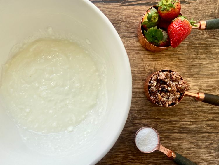 Use Greek yogurt along with Stevia powder or honey, and add fresh strawberries  to make yogurt bark.