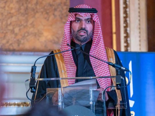 Saudi Culture Minister Prince Badr bin Abdullah speaks during the opera’s launch in London. 