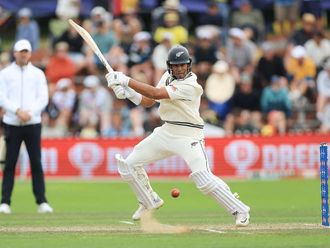 Zealand's Rachin Ravindra plays a shot during day three of the 1st Test match against Australia at the Basin Reserve in Wellington on March 2, 2024. 