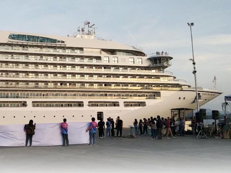 The Cruise ship 'Seabourn Encore' docked at the Puerto Princesa City seaport.