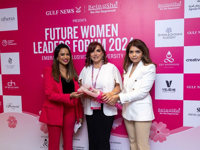 Tina Bhakthavalsalan, Category Sales Manager, Gulf News, with Natasha Litvinov of Orchestra Media (middle) and Aparna Bajpai, Founder of Being She.