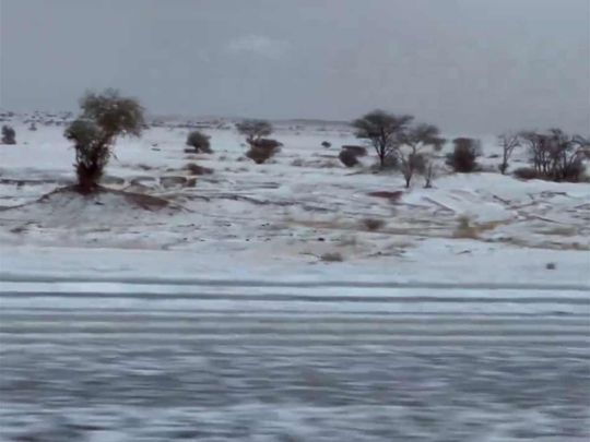 Saudi Arabia: Afif desert experiences rare snowfall after unexpected rain and hail