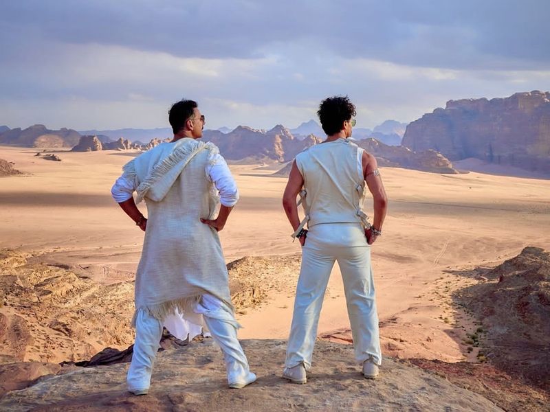 Akshay Kumar and Tiger Shroff in Jordan's Wadi Rum as they film their song from 'Bade Miyan Chote Miyan'