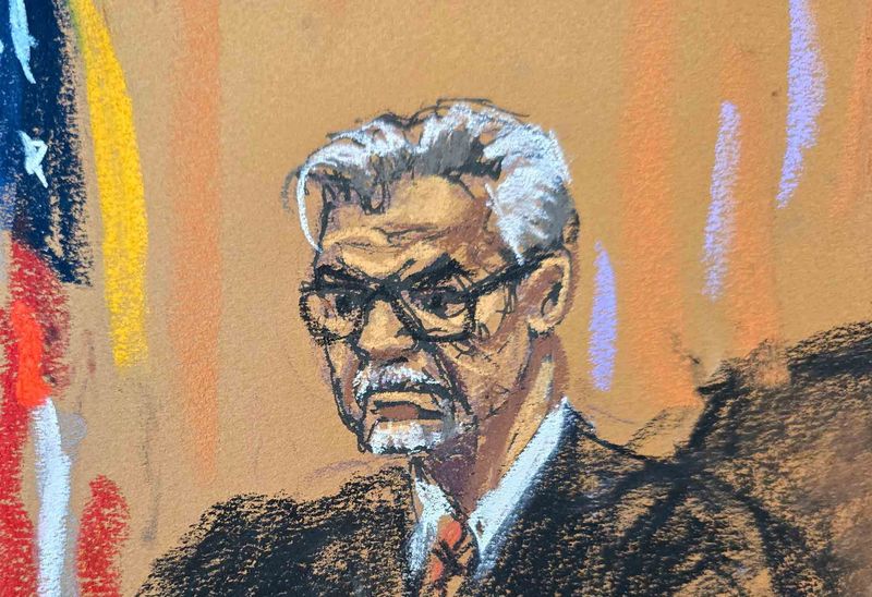 A courtroom sketch showing Justice Juan Merchan 